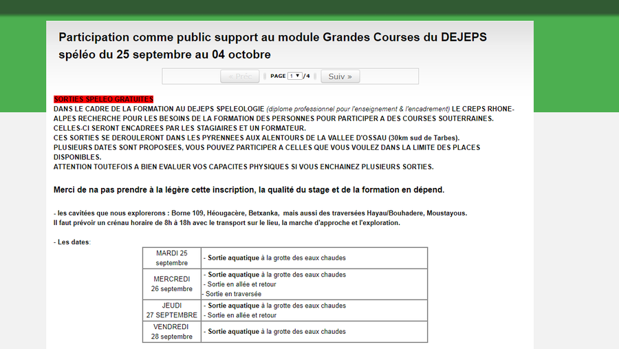 Public Support Recherché en Spéléo